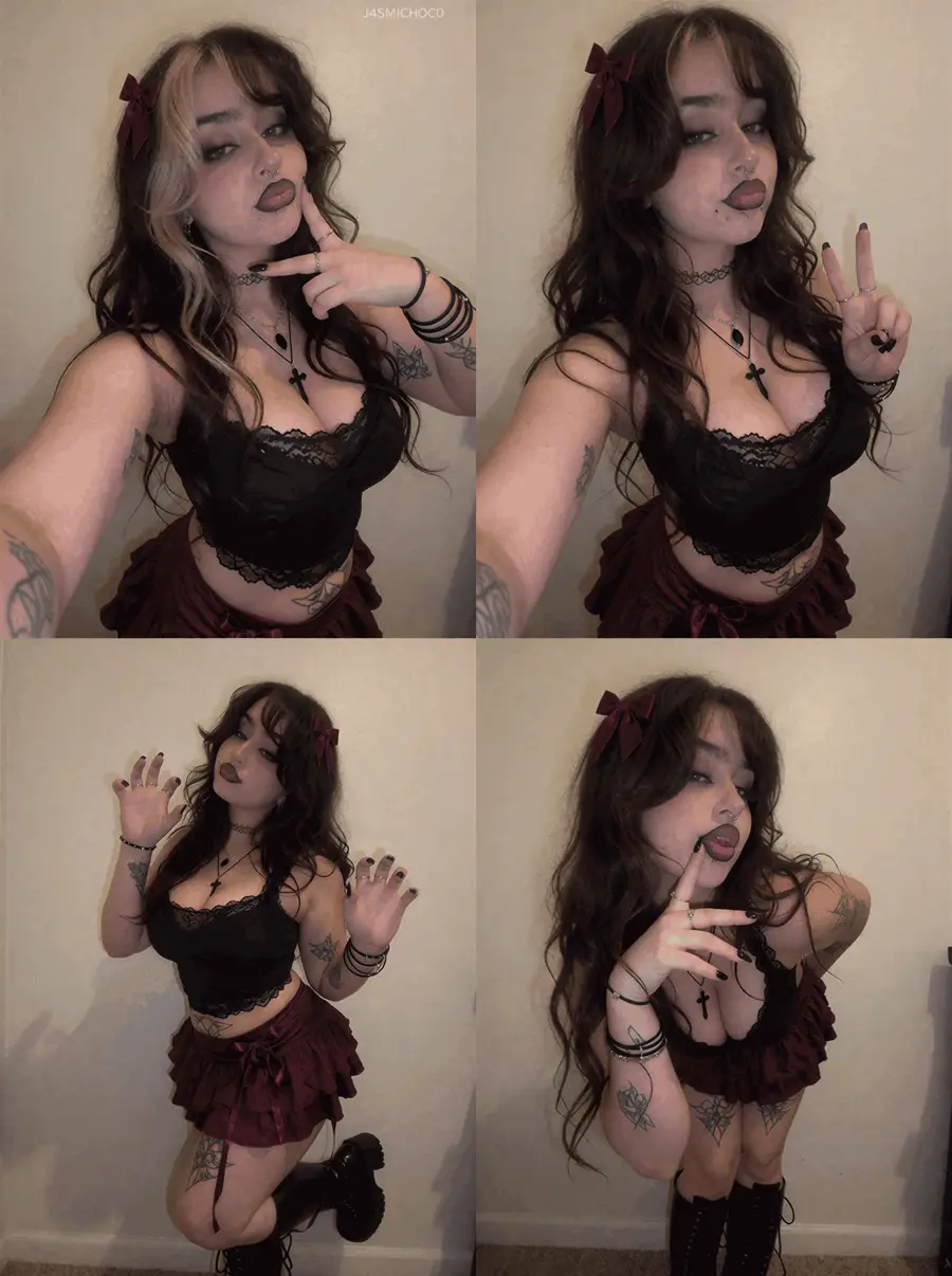 Four photos of one character, each in the pose of a reference